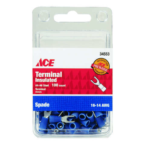 Ace Insulated Wire Spade Terminal Blue 100 pk