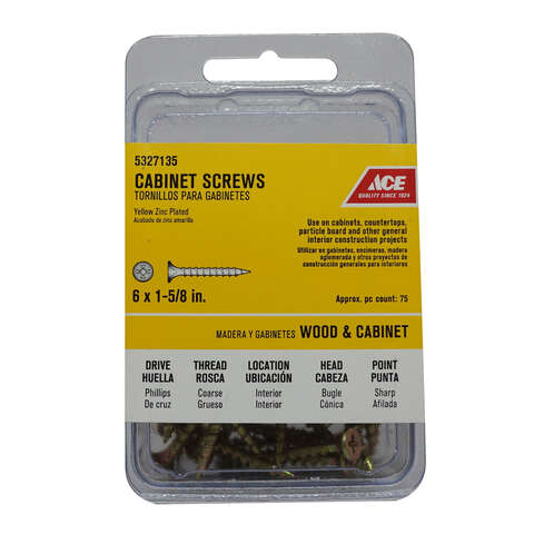 Ace No. 6 X 1-5/8 in. L Phillips Yellow Zinc Coarse Cabinet Screws 75 pk