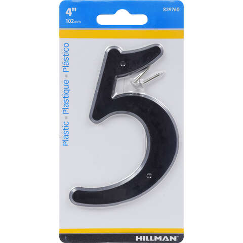 Hillman 4 in. Black Plastic Nail-On Number 5 1 pc, Pack of 10