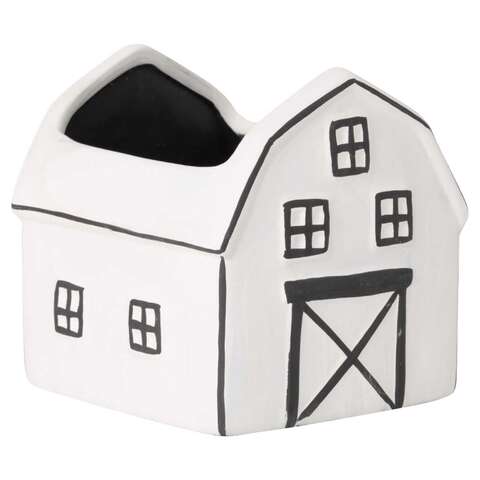 Sullivans Black/White Ceramic 4.5 in. H Charming Barn Planter, Pack of 2