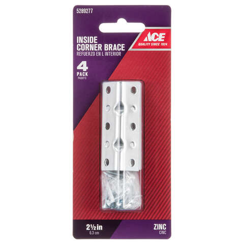 Ace 2-1/2 in. H X 2.75 in. W X 2-1/2 in. D Zinc Inside Corner Brace, Pack of 5