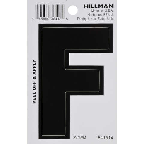 HILLMAN 3 in. Black Vinyl Self-Adhesive Letter F 1 pc, Pack of 6