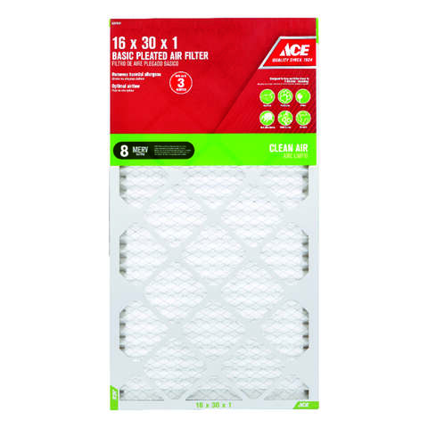 Ace 16 in. W X 30 in. H X 1 in. D Synthetic 8 MERV Pleated Air Filter 1 pk, Pack of 12