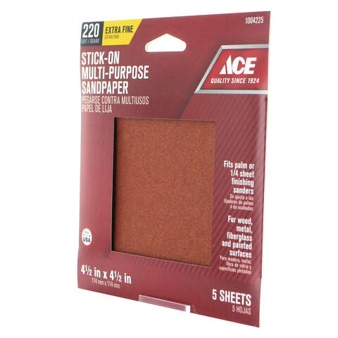 Ace 4.5 in. L X 4.5 in. W 220 Grit Aluminum Oxide Sandpaper 5 pk, Pack of 5