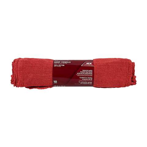 ACE Red Cotton Shop Towels 13 in. W X 15 in. L 12 pk, Pack of 12