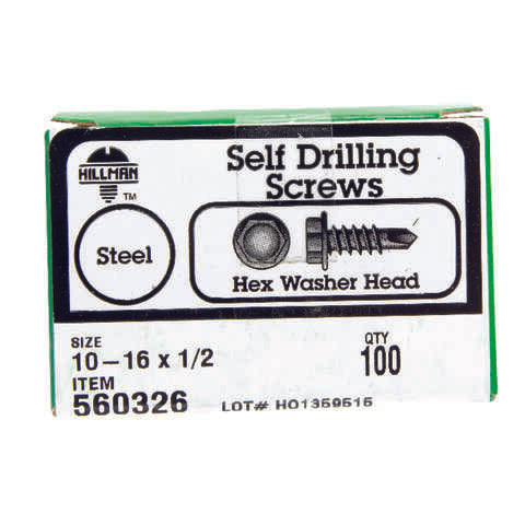 Hillman No. 10-16 X 1/2 in. L Hex Washer Head Self- Drilling Screws 100 pk