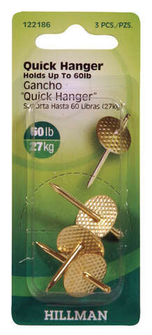 HILLMAN Brass-Plated Gold One Piece Quick Hanger 60 lb 3 pc, Pack of 10