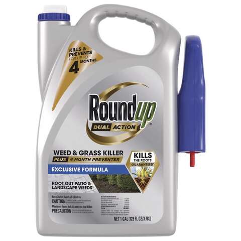 Roundup Dual Action Weed and Grass Killer + Preventer RTU Liquid 1 gal, Pack of 4