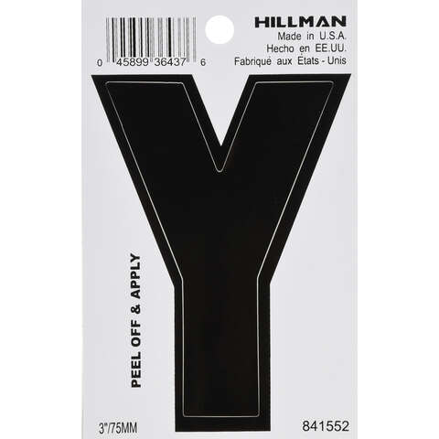 HILLMAN 3 in. Black Vinyl Self-Adhesive Letter Y 1 pc, Pack of 6