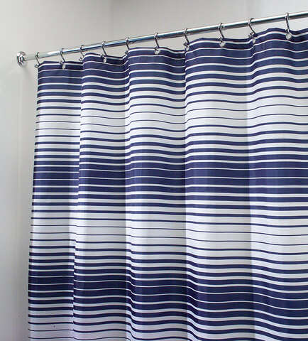 iDesign 72 in. H X 72 in. W Navy Stripes Shower Curtain Polyester