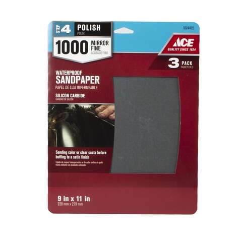 Ace 11 in. L X 9 in. W 1000 Grit Silicon Carbide Waterproof Sandpaper 3 pk