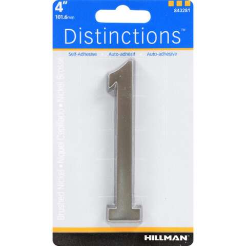 Hillman Distinctions 4 in. Silver Zinc Die-Cast Self-Adhesive Number 1 1 pc, Pack of 3