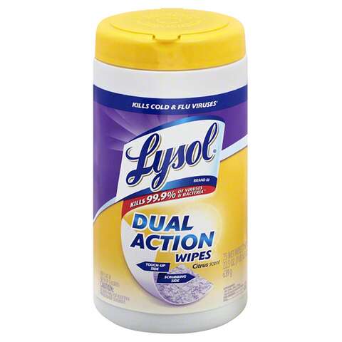 Lysol Dual Action Fiber Weave Antibacterial Wipes 75 pk, Pack of 6