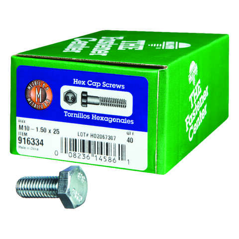 Hillman M10-1.50 mm D X 25 mm L Heat Treated Steel Hex Head Cap Screw 40 pk