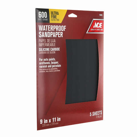 Ace 11 in. L X 9 in. W 600 Grit Silicon Carbide Waterproof Sandpaper 5 pk, Pack of 10