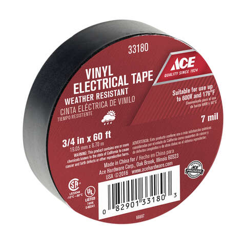 Ace 3/4 in. W X 60 ft. L Black Vinyl Electrical Tape, Pack of 10