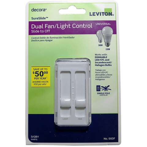 Leviton Decora SureSlide Ivory Fan/LED Dimmer Slide Switch 1 pk