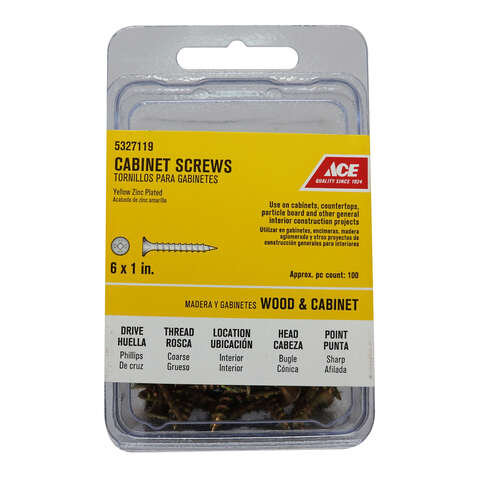 Ace No. 6 X 1 in. L Phillips Yellow Zinc Coarse Cabinet Screws 100 pk