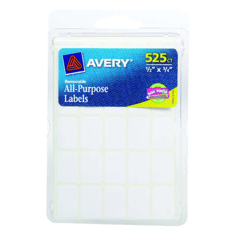 Avery 1/2 in. H X 3/4 in. W Rectangular White Labels 525 pk, Pack of 6