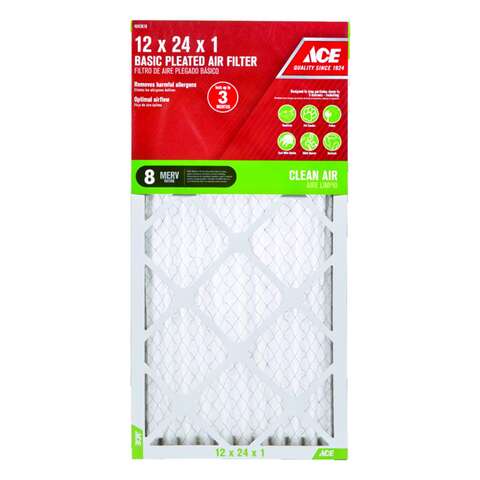 Ace 12 in. W X 24 in. H X 1 in. D Synthetic 8 MERV Pleated Air Filter 1 pk, Pack of 12