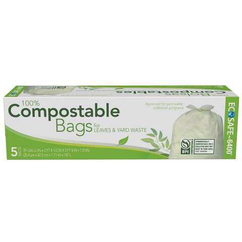 Eco-Safe Compostable 39 gal Lawn & Leaf Bags Twist Tie 5 pk