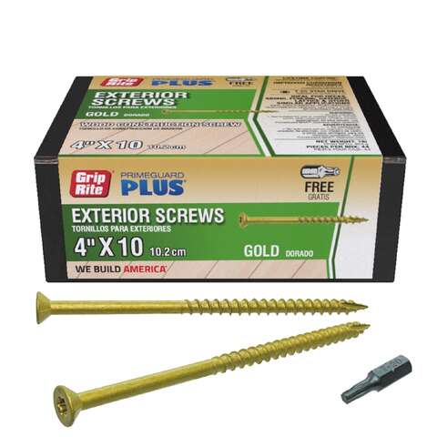 Grip-Rite PrimeGuard Plus No. 10 wire X 4 in. L Gold Star Flat Head Deck Screws 1 lb 44 pk, Pack of 12