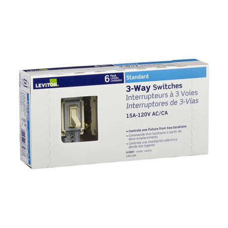 Leviton 15 amps Three Pole Toggle AC Quiet Switch Ivory 6 pk