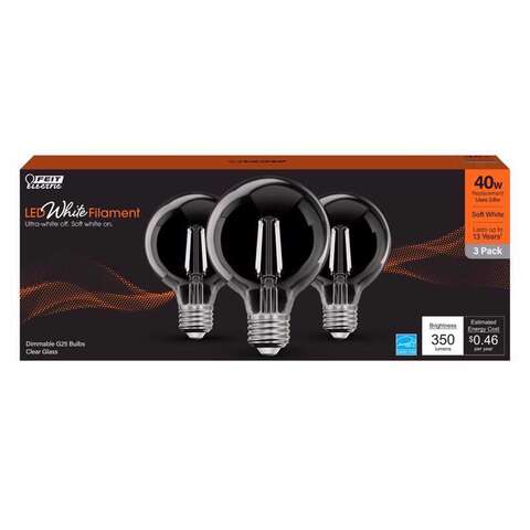 Feit White G25 E26 (Medium) Filament LED Bulb Soft White 40 Watt Equivalence 3 pk