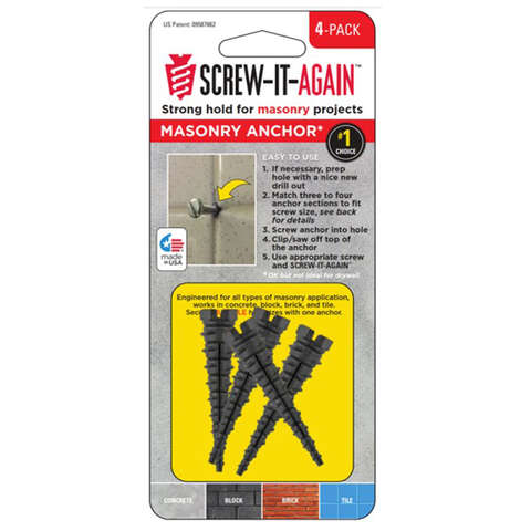 SCREW-IT-AGAIN 1/4 in. D X 2 in. L Polypropylene Hex Head Masonry Anchor 4 pk