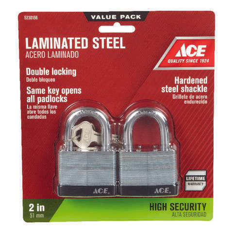 Ace 1-1/2 in. H X 2 in. W X 1-1/16 in. L Laminated Steel Double Locking Padlock Keyed Alike