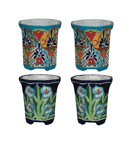 Avera Products Talavera 8.25 in. H X 8.5 in. W Ceramic Planter Set Multicolored, Pack of 4