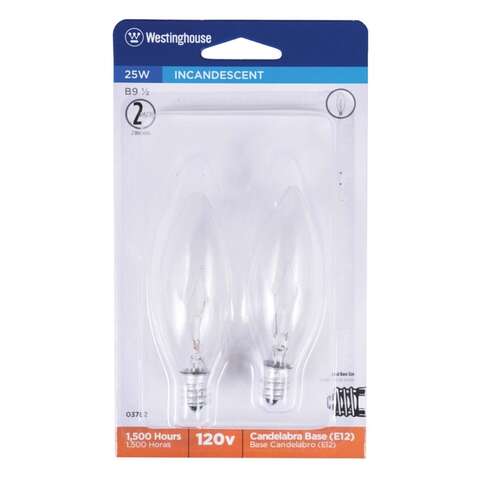 Westinghouse 25 W Torpedo B9.5 Decorative Incandescent Bulb E12 (Candelabra) Warm White 2 pk