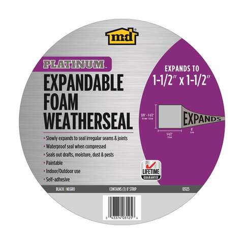 M-D Building Products Platinum Black Foam Waterproof Weatherseal For Multi-Purpose 8 ft. L X 1.5 in.