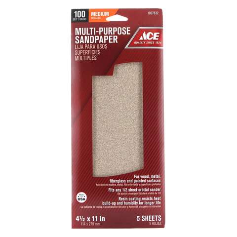 Ace 11 in. L X 4-1/2 in. W 100 Grit Aluminum Oxide Sandpaper 5 pk, Pack of 10