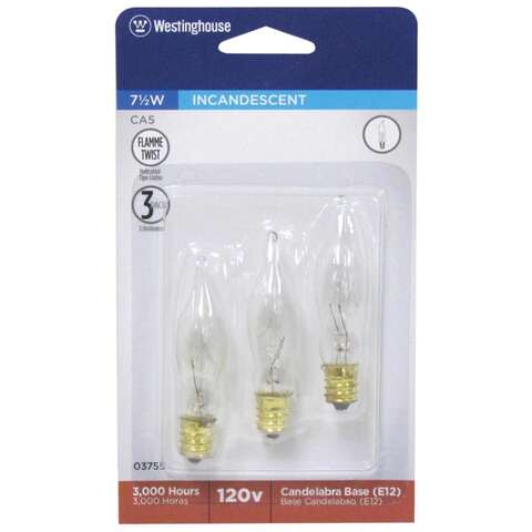 Westinghouse 7.5 W CA5 Decorative Incandescent Bulb E12 (Candelabra) Warm White 3 pk