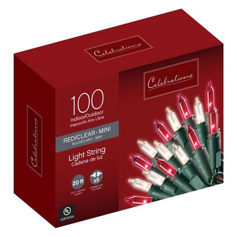 Celebrations Red Incandescent Mini Multicolored 100 ct String Christmas Lights 20 ft.
