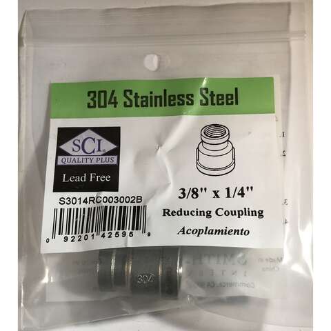 Smith-Cooper 3/8 in. FPT X 1/4 in. D FPT Stainless Steel Reducing Coupling