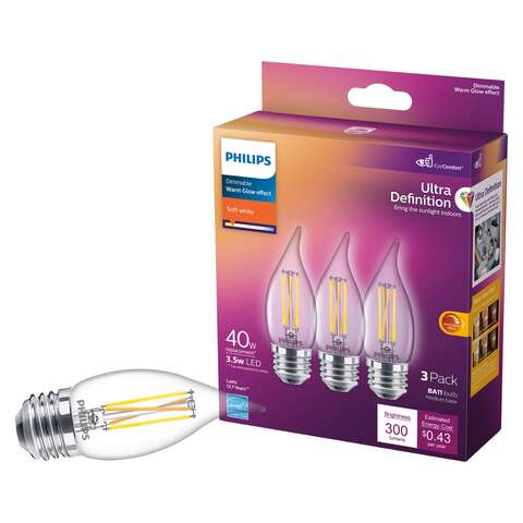 Philips Ultra Definition BA11 E26 (Medium) LED Bulb Soft White 40 Watt Equivalence 3 pk