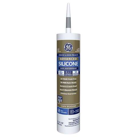 GE Advanced Light Gray Silicone 2 Window and Door Caulk Sealant 10.1 oz, Pack of 12