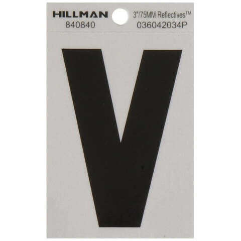 HILLMAN 3 in. Reflective Black Vinyl Self-Adhesive Letter V 1 pc, Pack of 6