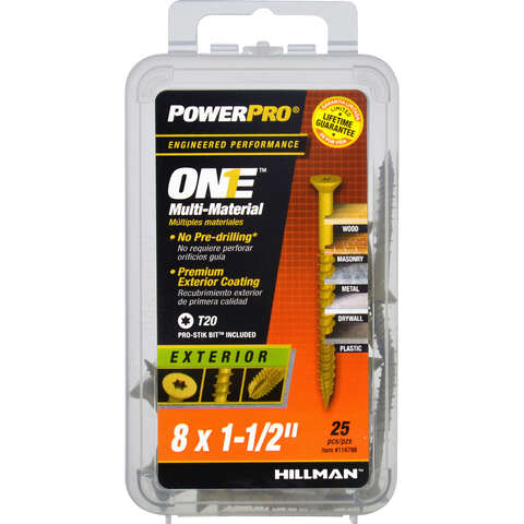 HILLMAN POWERPRO ONE No. 8 X 1-1/2 in. L Star Flat Head Coarse Multi-Material Screw, Pack of 5