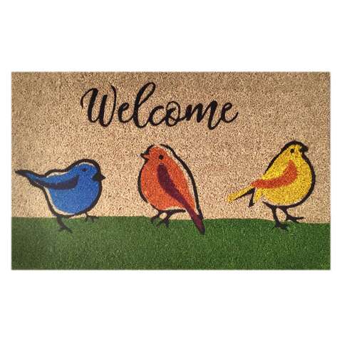 First Concept 18 in. W X 30 in. L Multicolored Welcome Birds Coir Door Mat