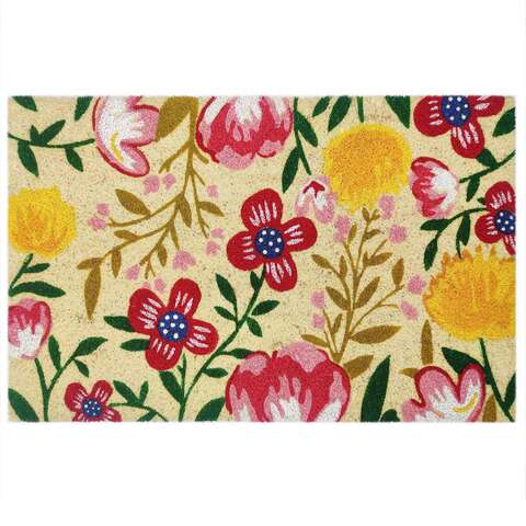 First Concept 18 in. W X 30 in. L Multicolored Flowers Coir Door Mat