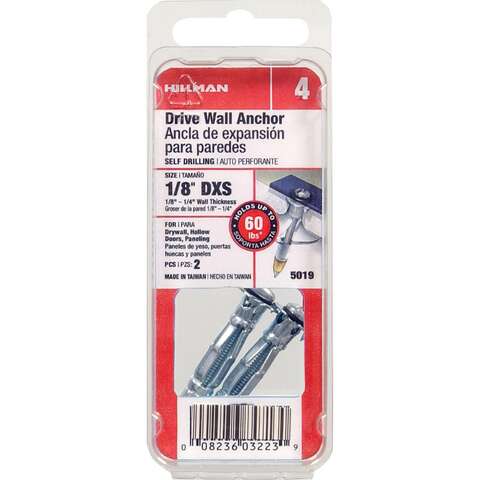 HILLMAN 1/8 in. D X 1.45 in. L Steel Pan Head Drive Wall Anchors 2 pk, Pack of 10