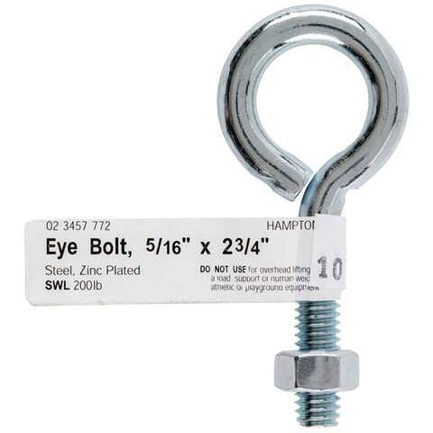 Hampton 5/16 in. X 2-3/4 in. L Zinc-Plated Steel Eyebolt Nut Included, Pack of 10