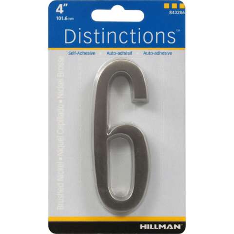 Hillman Distinctions 4 in. Silver Zinc Die-Cast Self-Adhesive Number 6 1 pc, Pack of 3