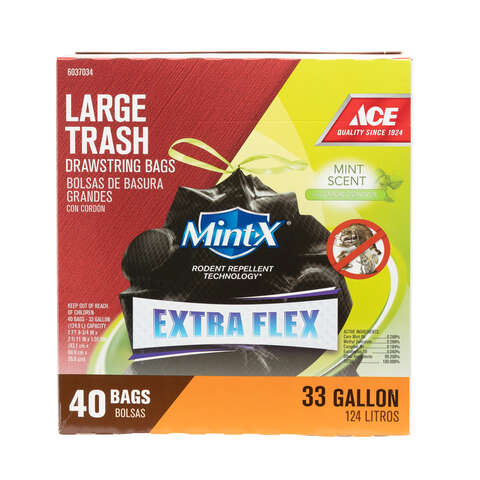 Ace Mint-X 33 gal Mint Scent Trash Bags Drawstring 40 pk 1.05 mil, Pack of 3