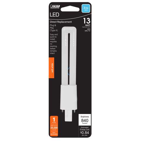 Feit Linear PL GX23 LED Tube Light Soft White 13 Watt Equivalence 1 pk