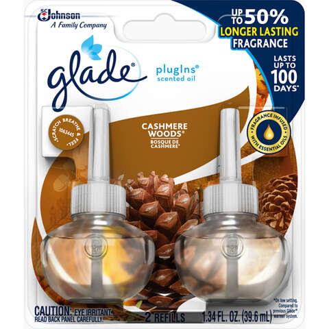 Glade Plug-Ins Cashmere Woods Scent Air Freshener Refill 1.34 oz Liquid, Pack of 6