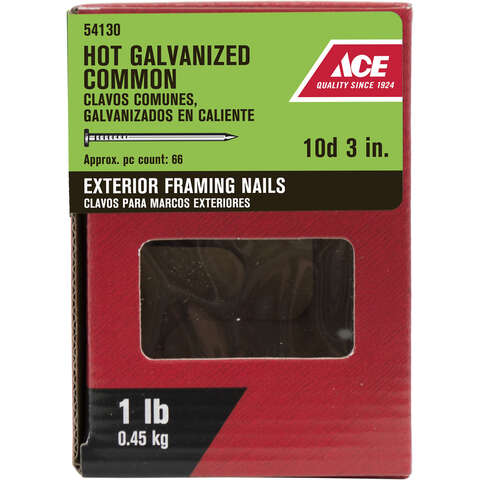 Ace 10D 3 in. Common Hot-Dipped Galvanized Steel Nail Flat Head 1 lb